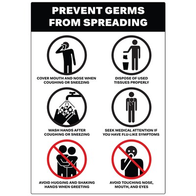 Avery Surface Safe "Prevent Germs from Spreading" Preprinted Wall Decals, 7" x 10", White/Black, 5/Pack (83174)