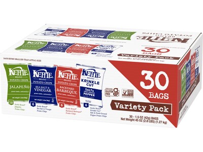 Kettle Gluten Free Potato Chips Variety Pack, 45 oz., 30 Bags/Carton (109402)