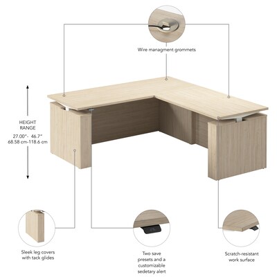 Bush Business Furniture Stratus 72"W Electric L-Shaped Adjustable Standing Desk, Natural Elm (SUT014NE)