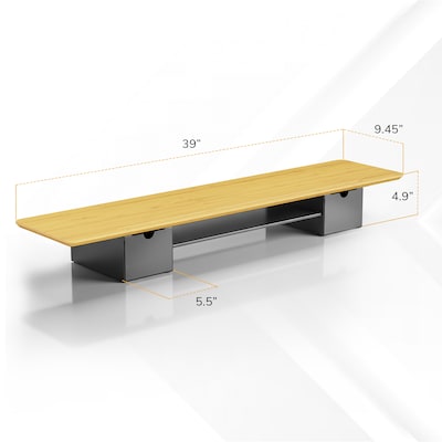 Mount-It! Extra Wide Monitor Riser with Drawers and Shelf, Holds up to 66 lbs., Bamboo, (MI-7369)