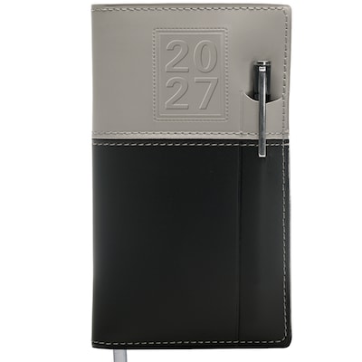 2027 Excello Brands 3.5 x 6 Weekly & Monthly Standard Planner, Paperboard Cover, Gray/Black (PKT-CY27-GY-PEN)