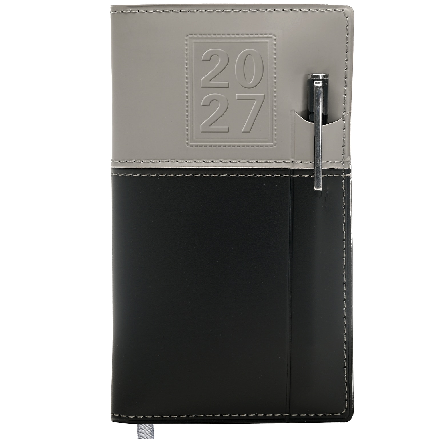 2027 Excello Brands 3.5 x 6 Weekly & Monthly Standard Planner, Paperboard Cover, Gray/Black (PKT-CY27-GY-PEN)