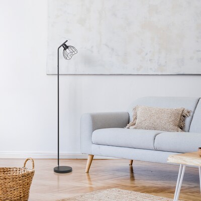 Simple Designs Sleek Essentials 54.5" Metal Floor Lamp with Wire Cage Shade, Black (LF1050-BLK)