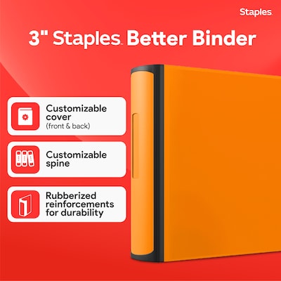 Staples 3 3-Ring Better Binder, D-Ring, Orange (ST55892-CC)