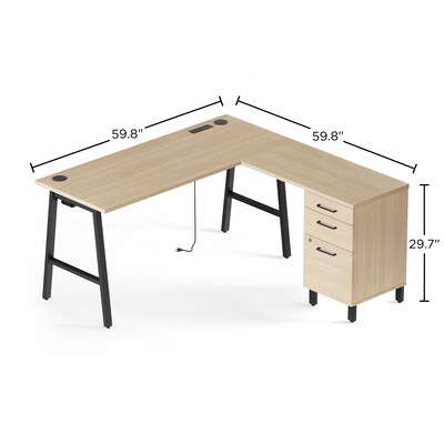 Union & Scale™ Essentials 60"W L-Shaped Desk, Natural (UN60420)