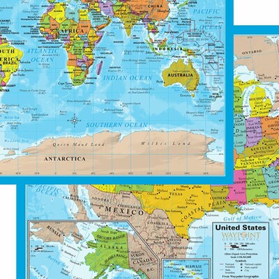 Waypoint Geographic World/USA Laminated Notebook Maps, 32/Pack (RWPNB03)