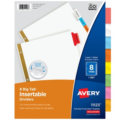 Avery Big Tab Insertable Paper Dividers, 8 Tabs, Multicolored (11123)