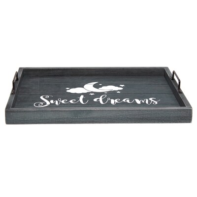Elegant Designs "Sweet Dreams" Decorative Wood Serving Tray w/ Handles, 15.50" x 12", Midnight Blue Wash (HG2000-MBS)
