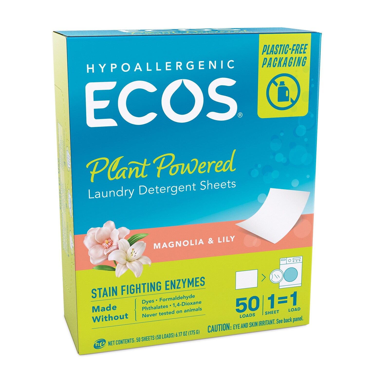 ECOS Laundry Detergent Sheets with Stain Fighting Enzymes, Magnolia & Lily, 50/Pack (9536/10)