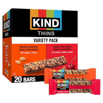KIND Thins Gluten Free Nut Bar Variety Pack, 14.8 oz., 20 Bars/Box (41891)