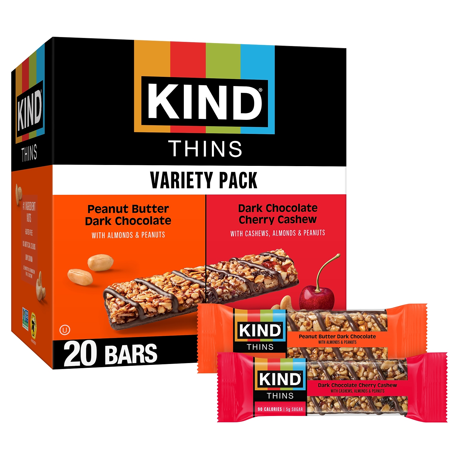 KIND Thins Gluten Free Nut Bar Variety Pack, 14.8 oz., 20 Bars/Box (41891)