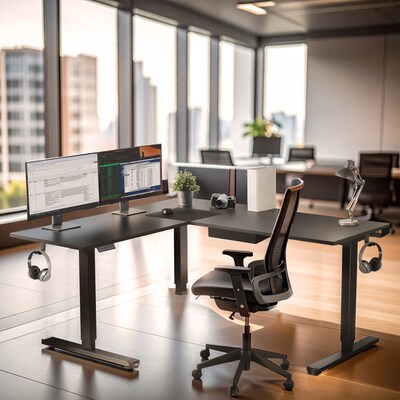 Mount-It! XL 75"W Electric Corner Adjustable Standing Desk, Black (MI-15024)
