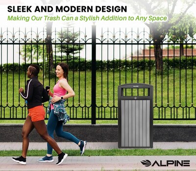 Alpine Industries Steel Outdoor Trash Can with Dome Lid, 40 Gallon, Gray (ALP471-40-WD-GRY)
