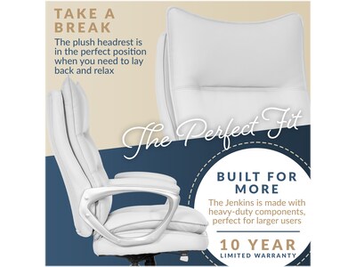 La-Z-Boy Jenkins Ergonomic Bonded Leather Executive Big & Tall Chair, 400 lb. Capacity, White (60075-WHT)