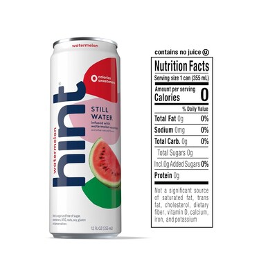 Hint Watermelon Flavored Purified Water, 12 fl. oz., 24 Cans/Carton (HNT02226)