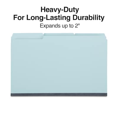 Quill Brand® Heavy-duty Pressboard File Folders, Assorted Tabs, 1/3 Cut , 2" Gusset, Legal Size, Blue, 25/Box (761522R)