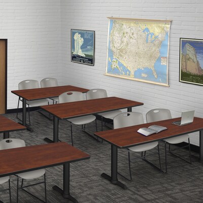 Regency Seating Cain 72 x 24 Training Table, Cherry & 2 Zeng Stack Chairs, Grey (MTRCT7224CH44GY)