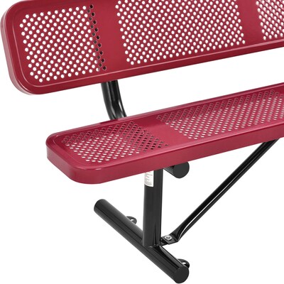 Global Industrial 6' Outdoor Steel Picnic Bench w/ Backrest, Perforated Metal, Red (694557RD)