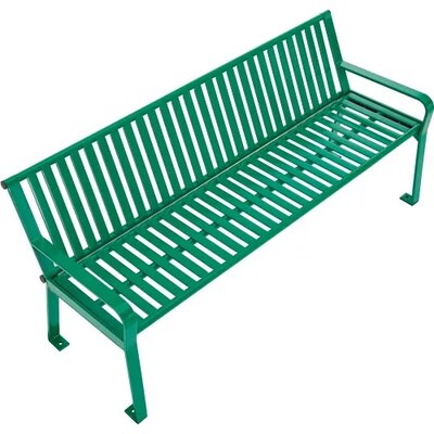 Global Industrial 4' Outdoor Bench w/ Back, Vertical Steel Slat, Green (694853KD)