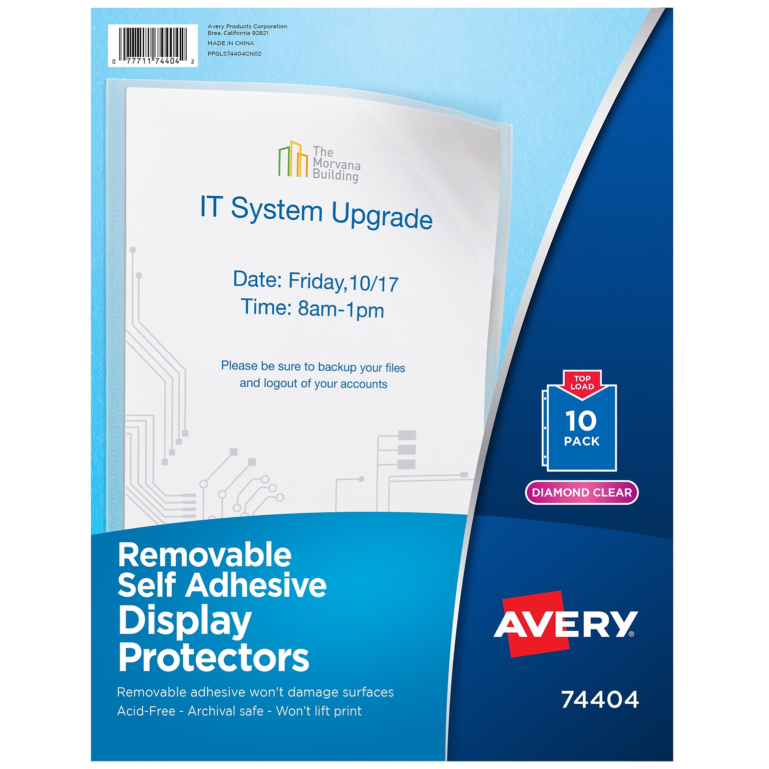 Avery Removable Polypropylene/PP File Pockets, Diamond Clear, 10/Pack (AVE74404)