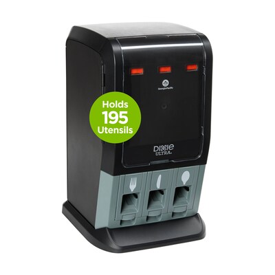 Dixie Ultra SmartStock Tri-Tower Cutlery Station Mini Plastic Dispenser, Heavy-Weight, Black (DUSSTDSP3MINI)