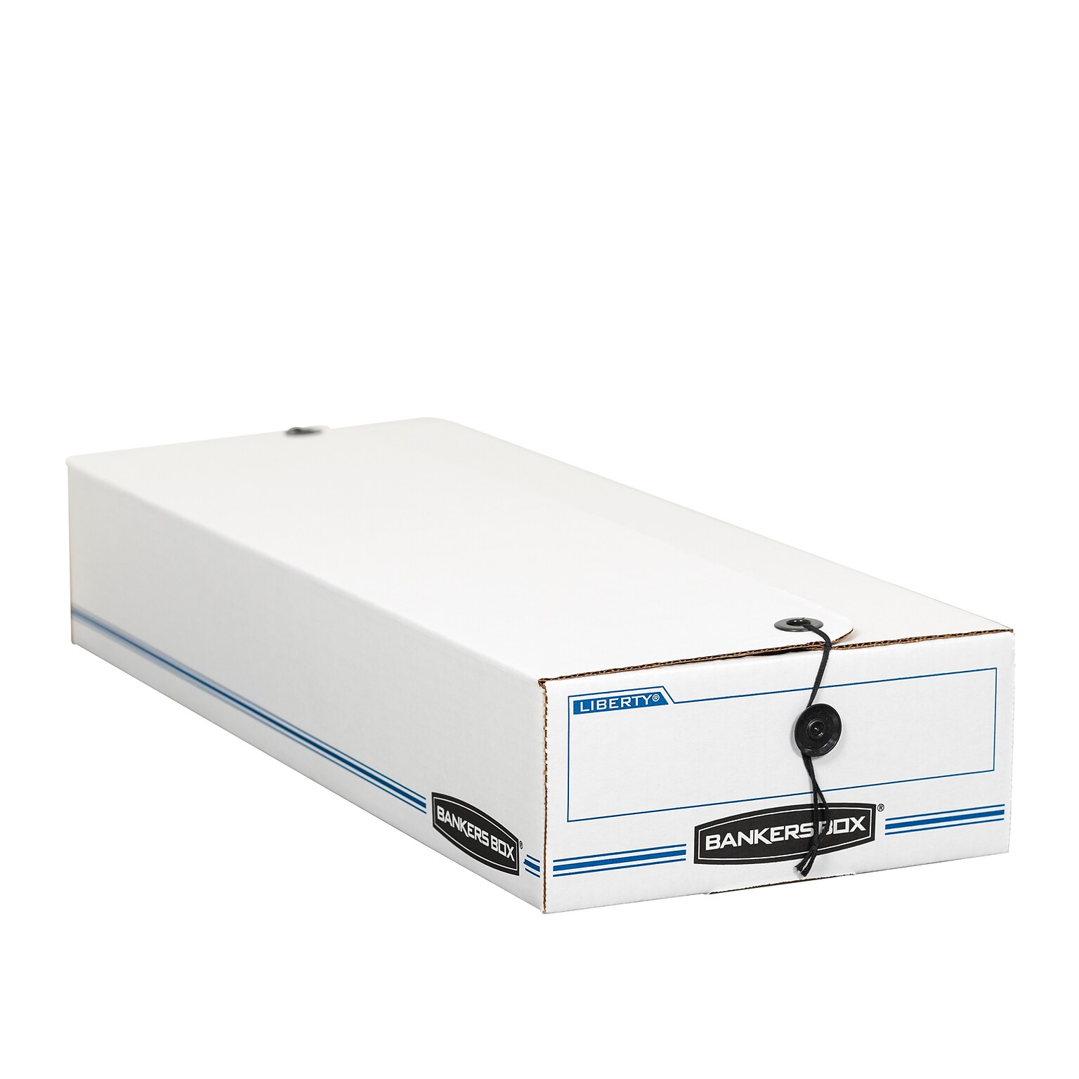 Bankers Box Liberty Corrugated File Box String and Button Box, Check Size, White/Blue (4662401)