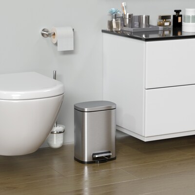 iTouchless 13.2 Gal and 1.32 Gal Kitchen and Bathroom SoftStep Step Pedal Trash Cans Combo Pack, Silver
