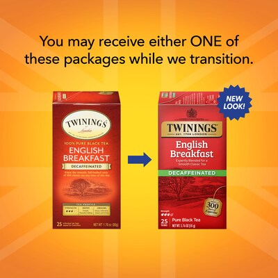 Twinings of London Classic Decaffeinated English Breakfast Tea, 1.76-oz., 25/Box (TNA51727)