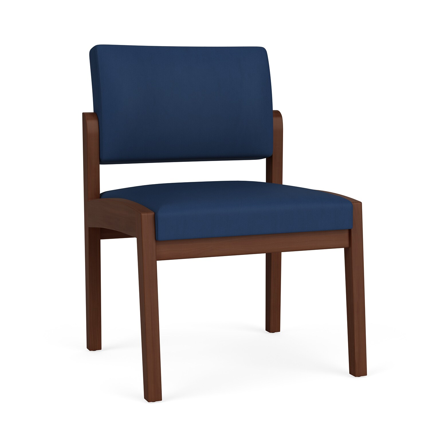 Lesro Lenox Wood Vinyl Guest Chair, Armless, Patriot Plus Imperial Blue/Walnut (LW1102.WWL-01PPIB)
