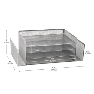 Mind Reader Network Collection 6 Compartment Front Loading Letter Tray with Side Storage, Silver Wire Mesh (4TSIDE2-SIL)