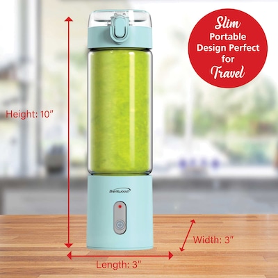 Brentwood 17-Oz. Portable Battery-Operated USB-Chargeable Glass Blender, Blue (RJB-100BL)