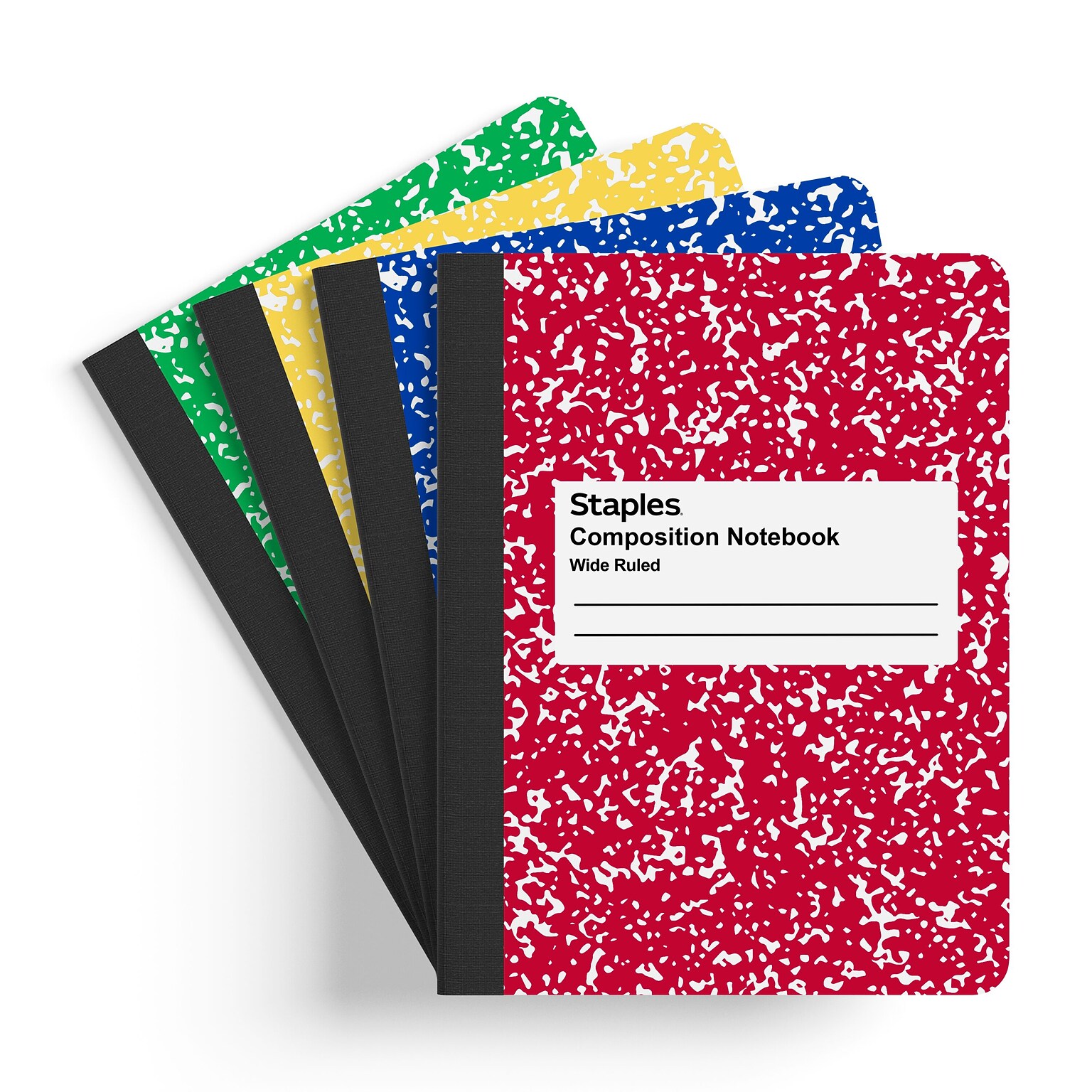 Staples® Composition Notebooks, 7.5 x 9.75, Wide Ruled, 100 Sheets, Assorted Colors, 4/Pack (ST58368)
