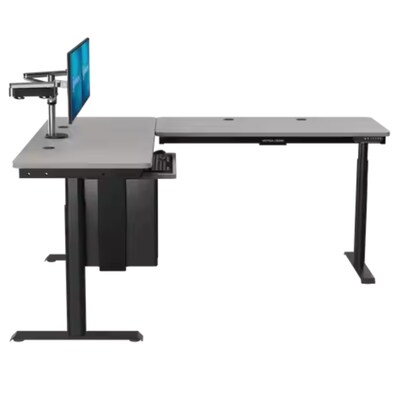 VersaDesk PowerLift 60"W Electric L-Shaped Adjustable Standing Desk, Grey/Black (PLLSD6060-BG-APP)