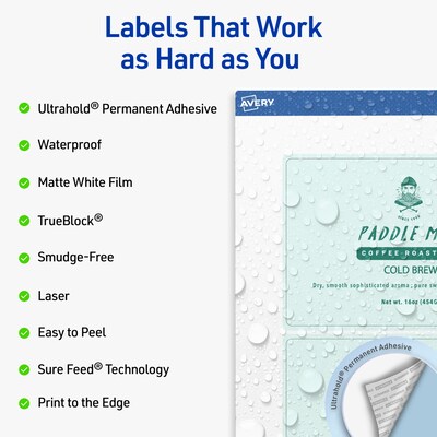 Avery Waterproof Rectangle Laser Multipurpose Labels, 4 x 6, White, 20/Pack (19479399392)