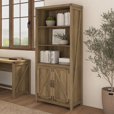 Bush Furniture Knoxville 72"H 5-Shelf Bookcase with Doors, Reclaimed Pine (CGB132RCP-03)