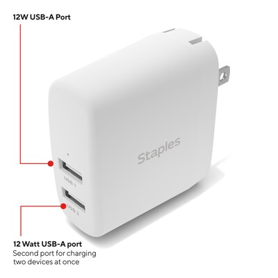 Staples TECH USB-A Wall Charger, 24W, White (ST62318)