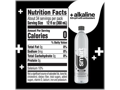 smartwater alkaline Mineral Water, 33.81 oz., 12 Bottles/Pack (786162411167)