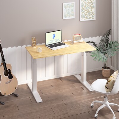 FlexiSpot E7COMMERCIAL 48''W Electric Height Adjustable Standing Desk, Bamboo/White (E7WCOM4824-LBZB)