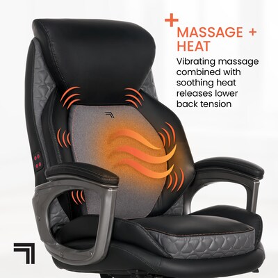 Sharper Image S-600 Active Lumbar Heated Ergonomic Bonded Leather Swivel Executive Massage Chair, Black (60098-BLK)