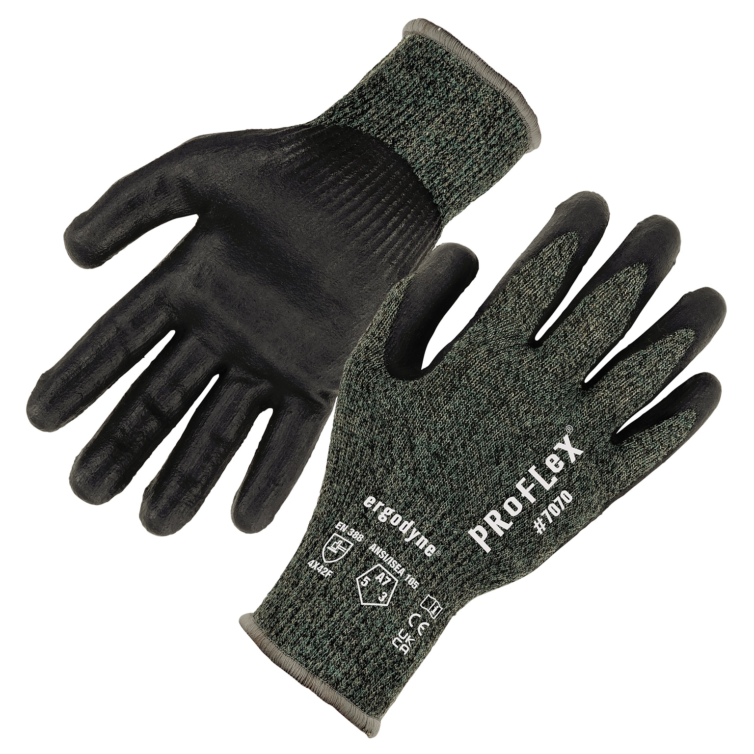 Ergodyne ProFlex 7070 Nitrile Coated Cut-Resistant Gloves, ANSI A7, Heat Resistant, Green, Small, 1 Pair (18042)