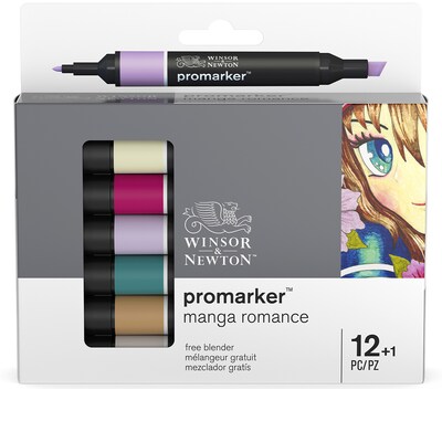 Winsor & Newton Promarker Dual-Tip Alcohol Based Marker, Manga Romance, 12/Pack (WNX0290161)