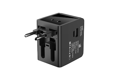 LAX International Travel Adapter with 1x USB-C 3.1A 5V and 1 USB-A, Black (INTADP6A)