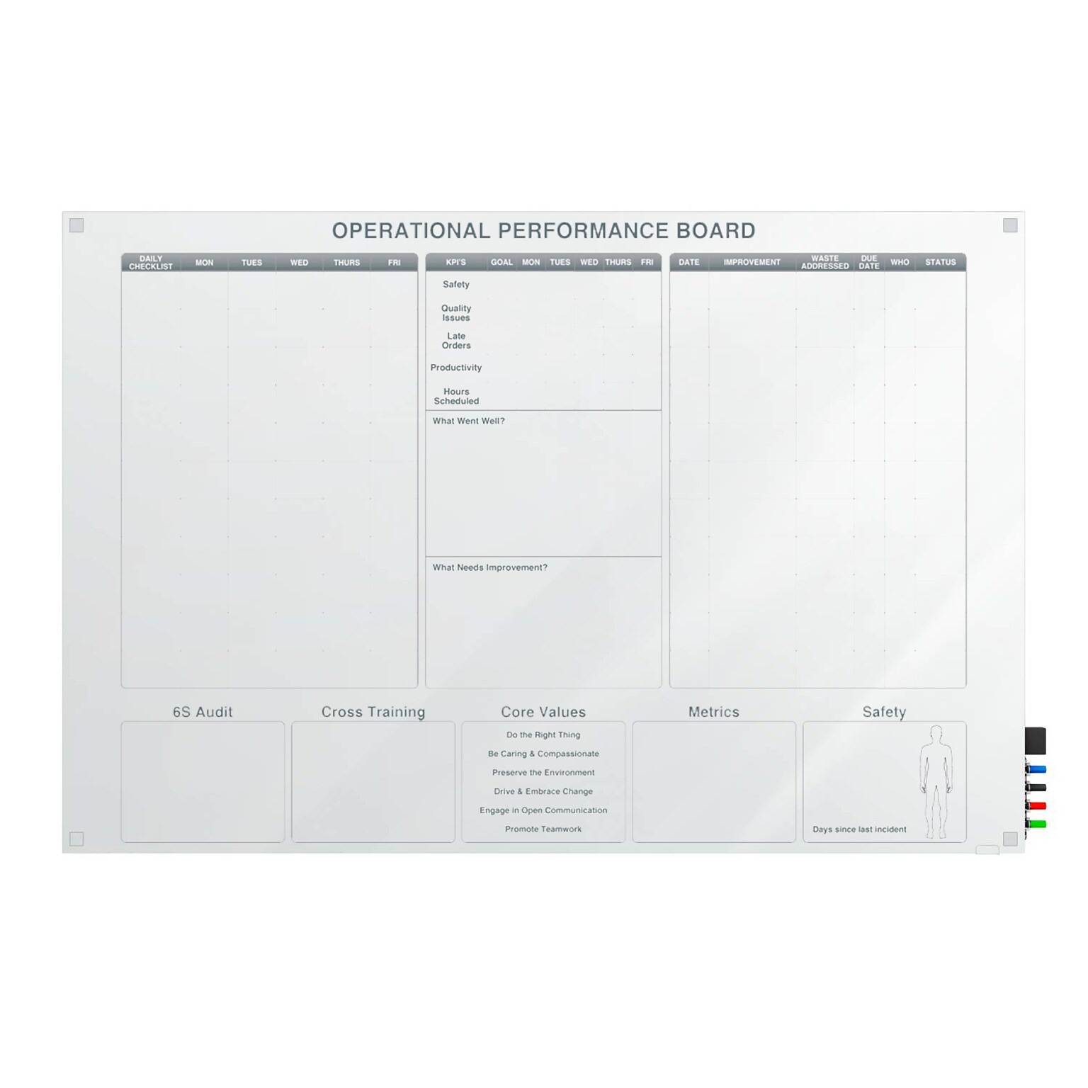 Ghent Manufacturing Whiteboard with Aluminum Frame, Operational Performance, Magnetic, 3H x 4W (GRPM303Z-34)