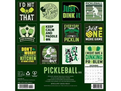 2025 Willow Creek Pickleball 12 x 12 Monthly Wall Calendar, Green/White (44445)