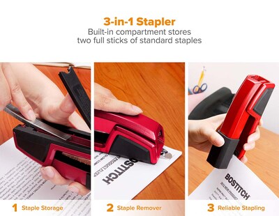 Bostitch Epic Desktop Stapler, 25-Sheet Capacity, Red (B777RED)