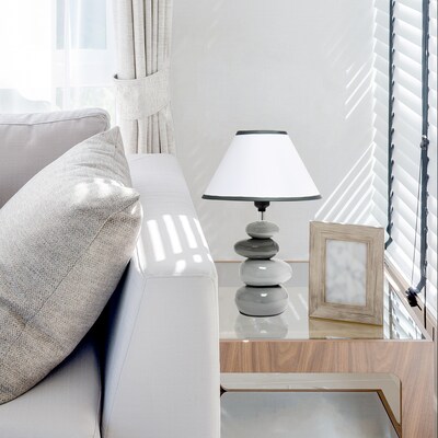 Simple Designs Shades of Gray Ceramic Stone 14.70" LED Table Lamp, Gray (LT3052-GRY)