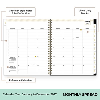 2027 Blue Sky Day Designer 8.5" x 11" Weekly & Monthly Planner, White/Black (161668)