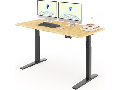 FlexiSpot E7 Pro 60"W Electric Adjustable Bamboo Standing Desk, Bamboo/Black (E7BPRO6030-LBZB)