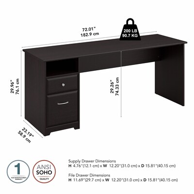Bush Furniture Cabot 72W Computer Desk with Drawers, Espresso Oak (WC31872)