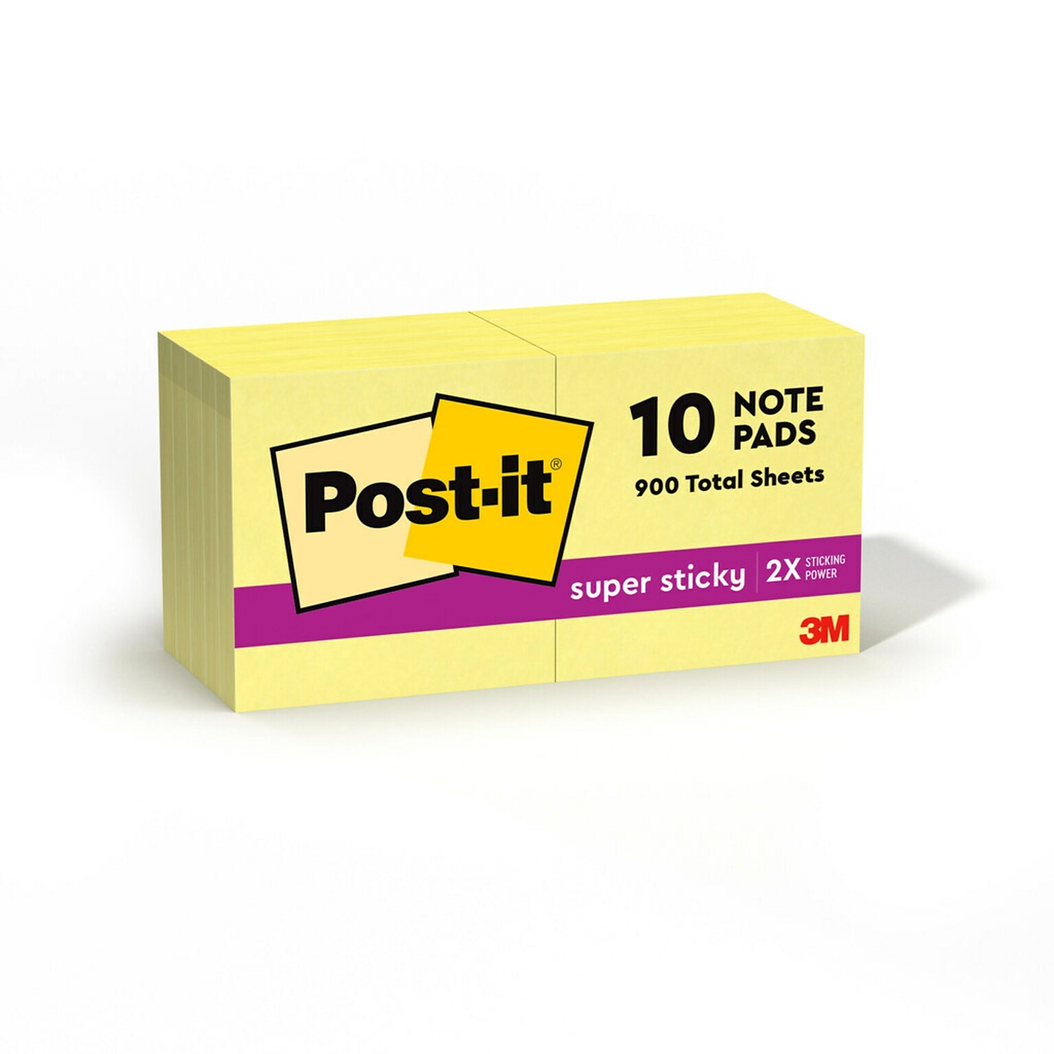 Post-it Super Sticky Notes, 1 7/8 x 1 7/8, Canary Collection, 90 Sheet/Pad, 10 Pads/Pack (62210SSCY)